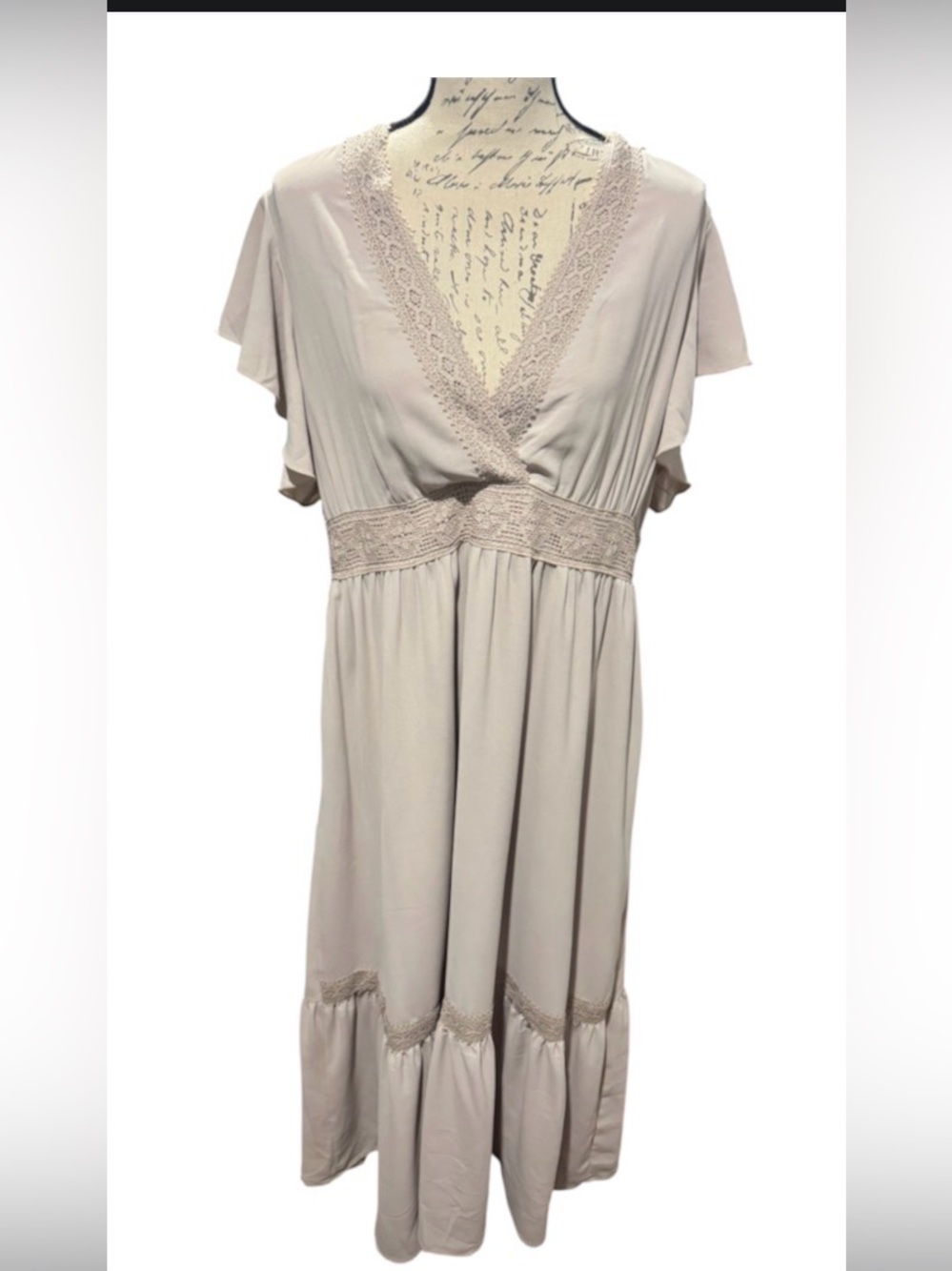 Unbranded Beige Deep Lace Vneck Flowy Boho Maxi Dress Size XL